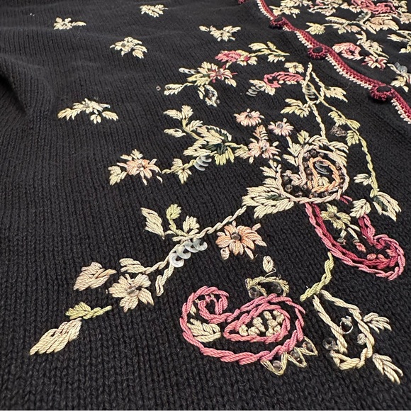 Vintage Heirloom Collectibles Embroidered Cardigan Large 90s Chunky Whimsigoth - Picture 3 of 8